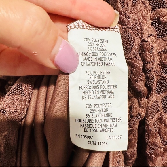 NWOT MARINA Mauve Glitter Lace Flounce Midi Dress - Picture 9 of 9